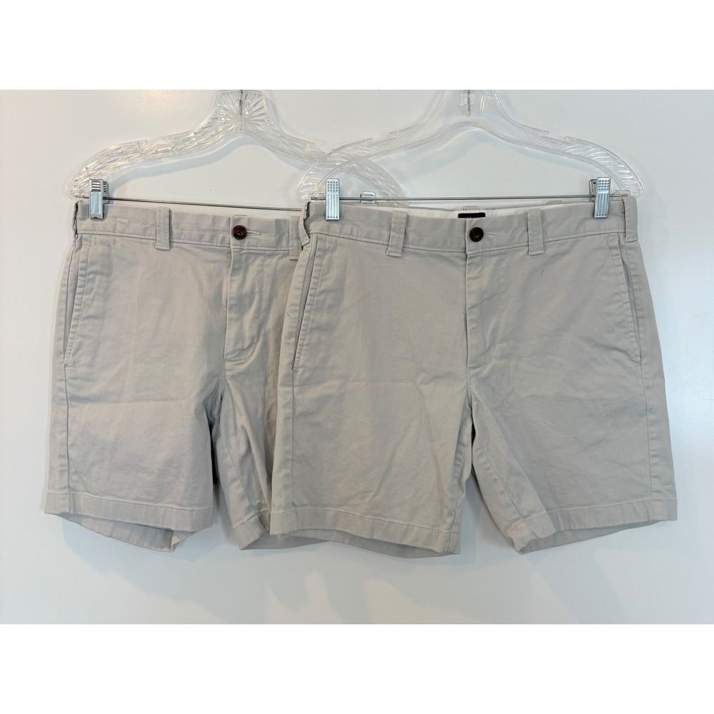 J Crew Mens Lot of 2 Chino 7" Shorts Light Khaki Tan Cotton Twill